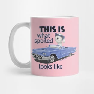 Classic Blue car driven by a labradoodle Mug